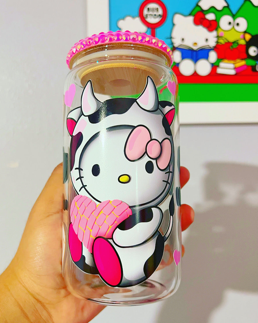 Cow Hello Kitty Glass Cup